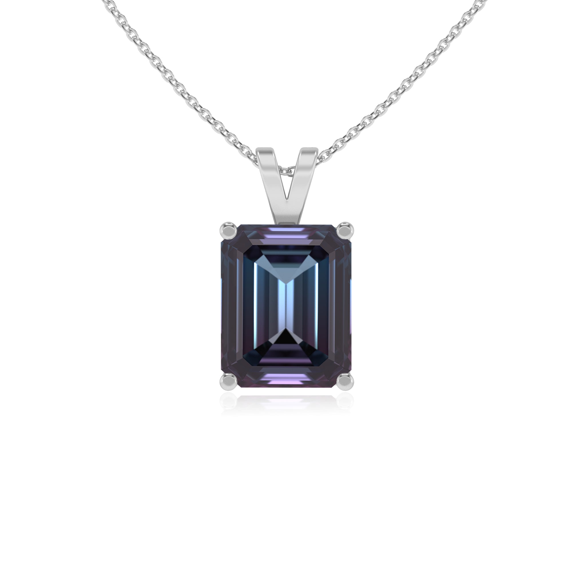 lab grown alexandrite emerald-cut shape solitaire v-bale pendant necklace