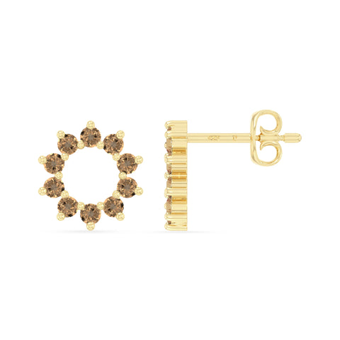 natural citrine sun stud earrings in yellow gold vermeil 