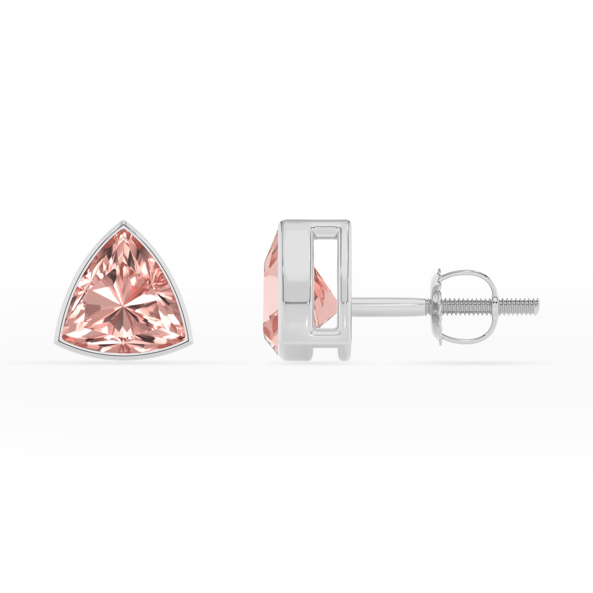 lab grown morganite trillion stud earrings 