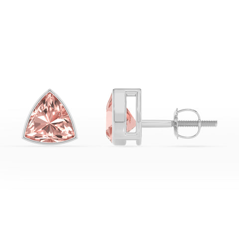 lab grown morganite trillion stud earrings 