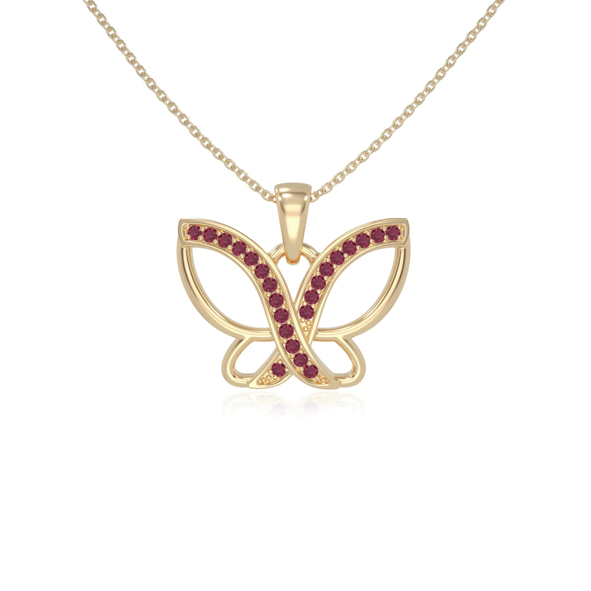 natural ruby butterfly necklaces in yellow gold vermeil 