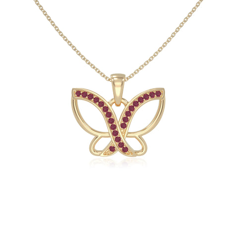 natural ruby butterfly necklaces in yellow gold vermeil 