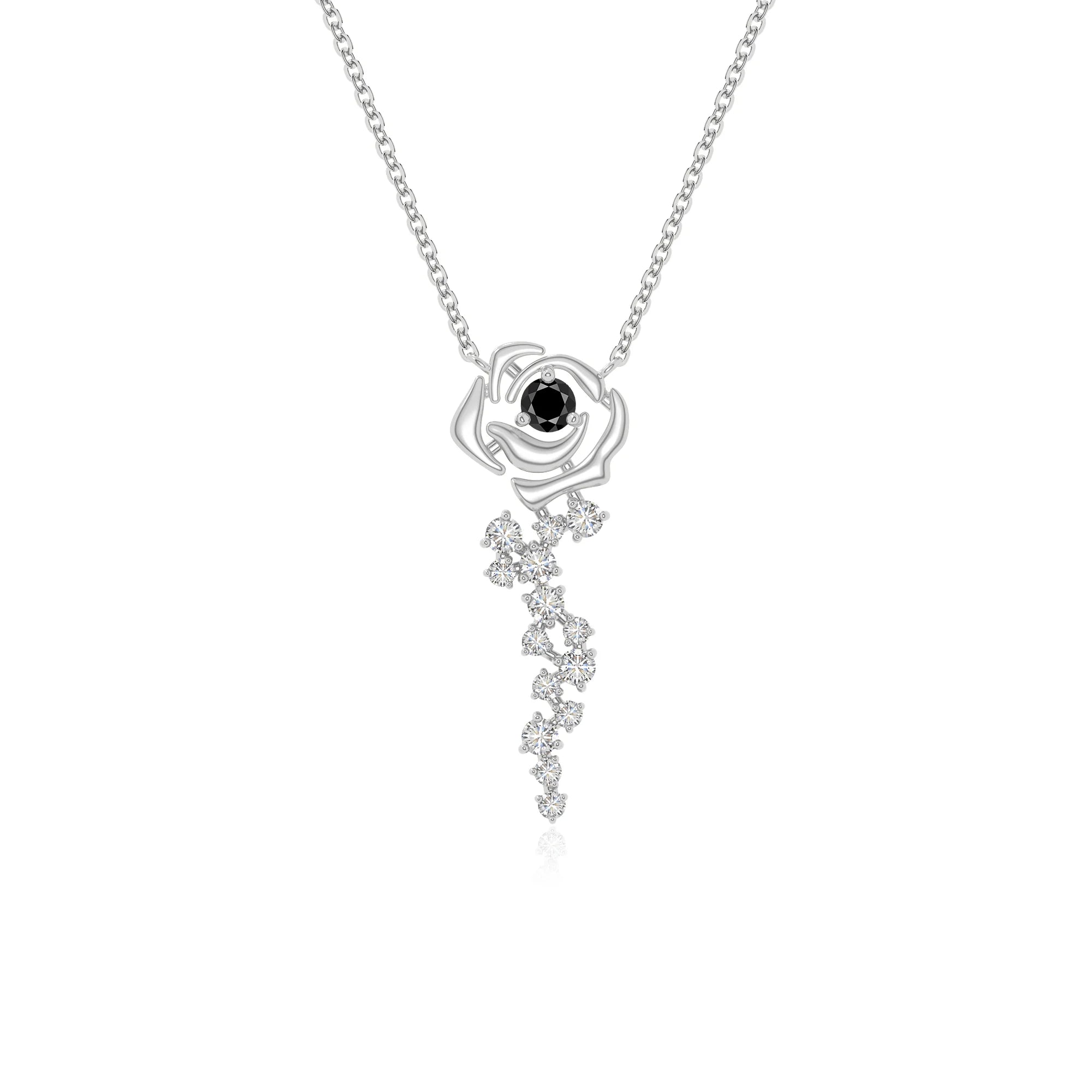 natural black onyx rose flower necklaces in sterling silver 