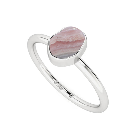 rhodochrosite rough shape stackable bezel-set ring