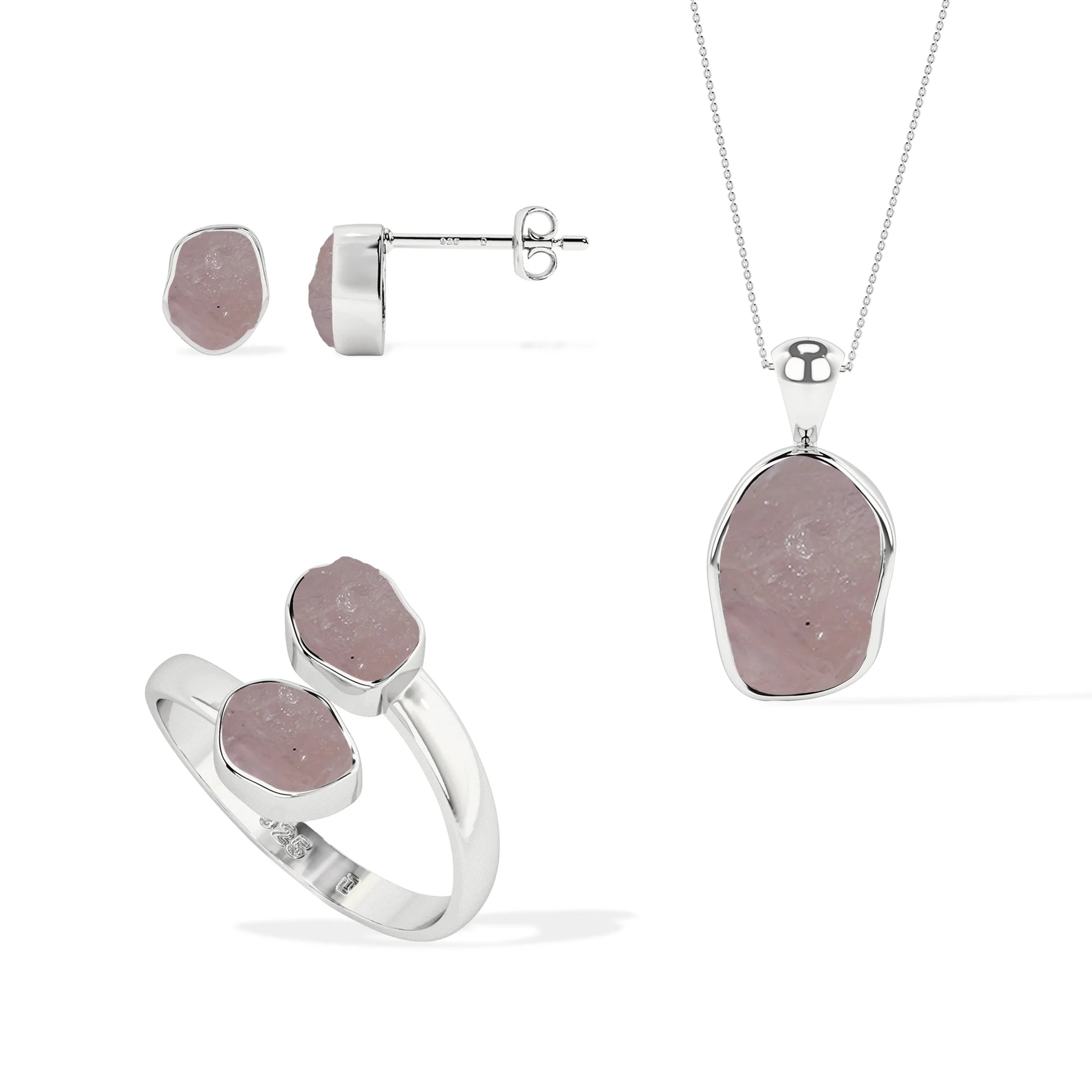 morganite rough shape stackable bezel Jewelry set