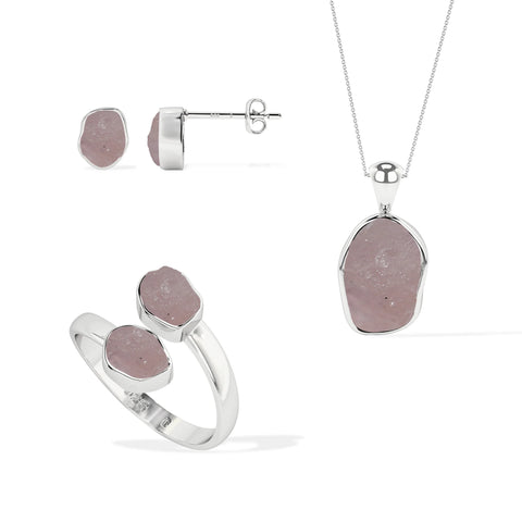morganite rough shape stackable bezel Jewelry set