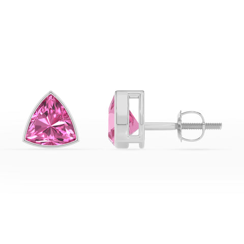 lab grown pink sapphire trillion stud earrings 