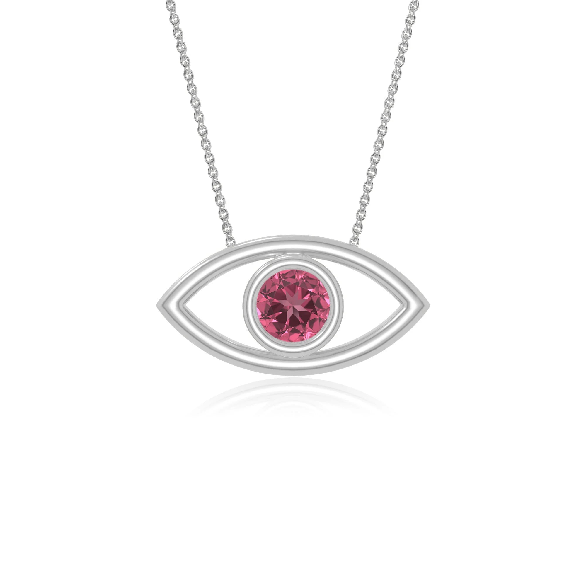 pink tourmaline evil eye necklaces in sterling silver 