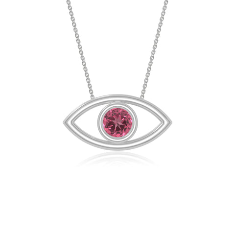 pink tourmaline evil eye necklaces in sterling silver 