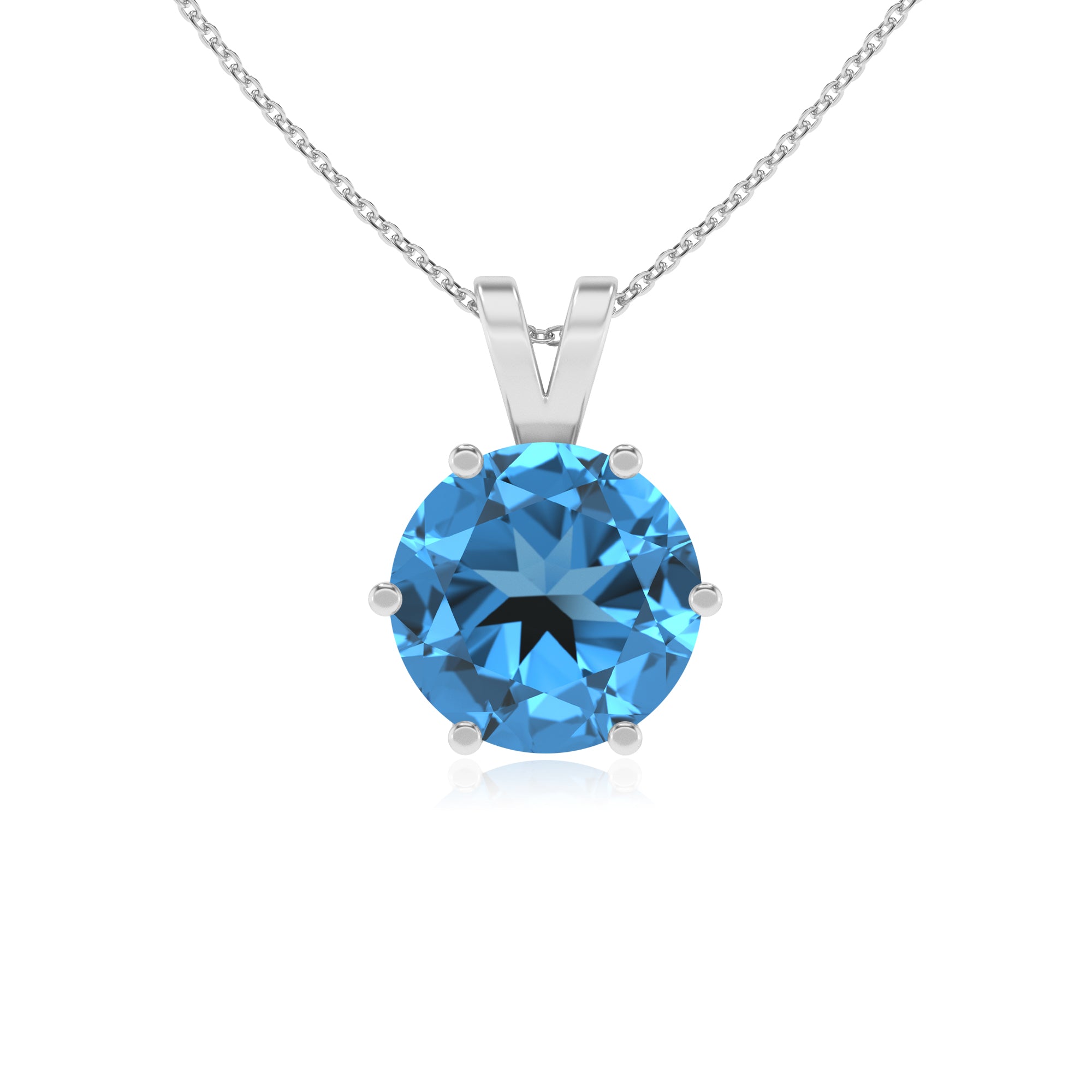 natural swiss blue topaz round shape solitaire v-bale pendant necklace