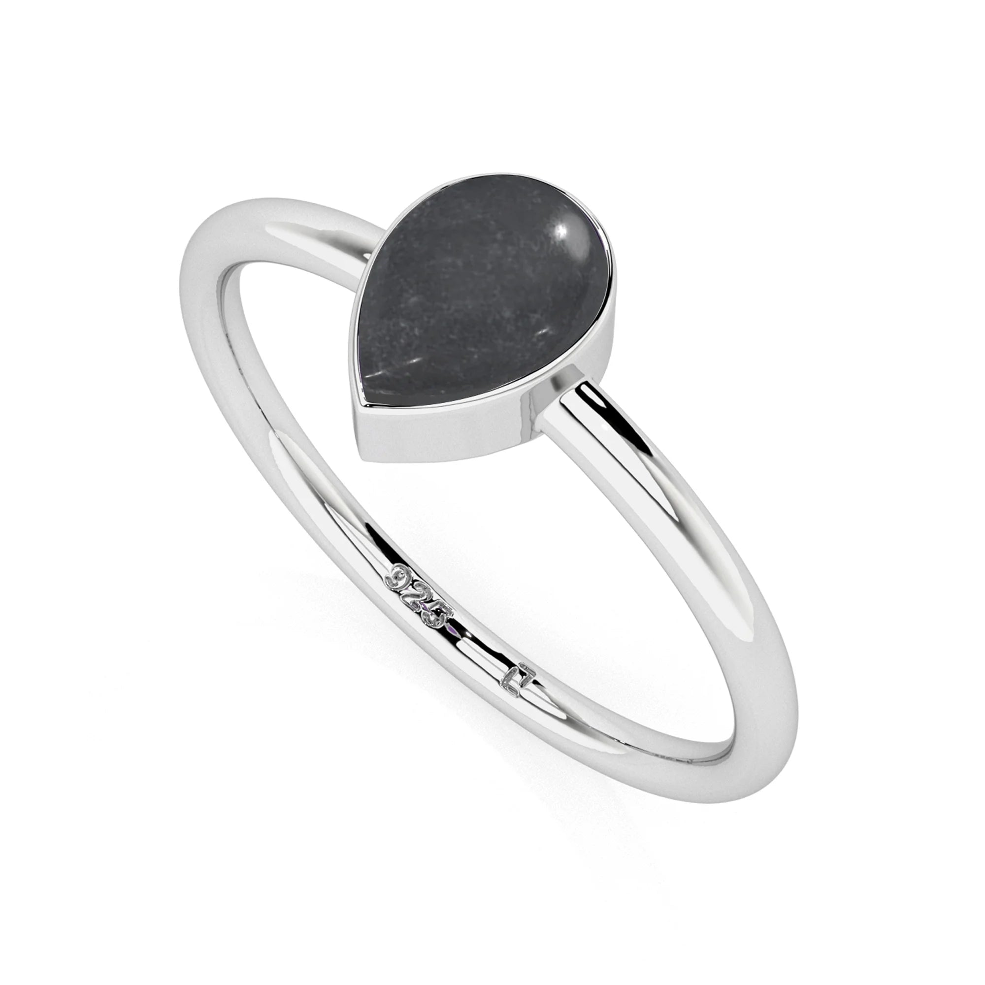 shungite pear cab stackable bezel-set ring