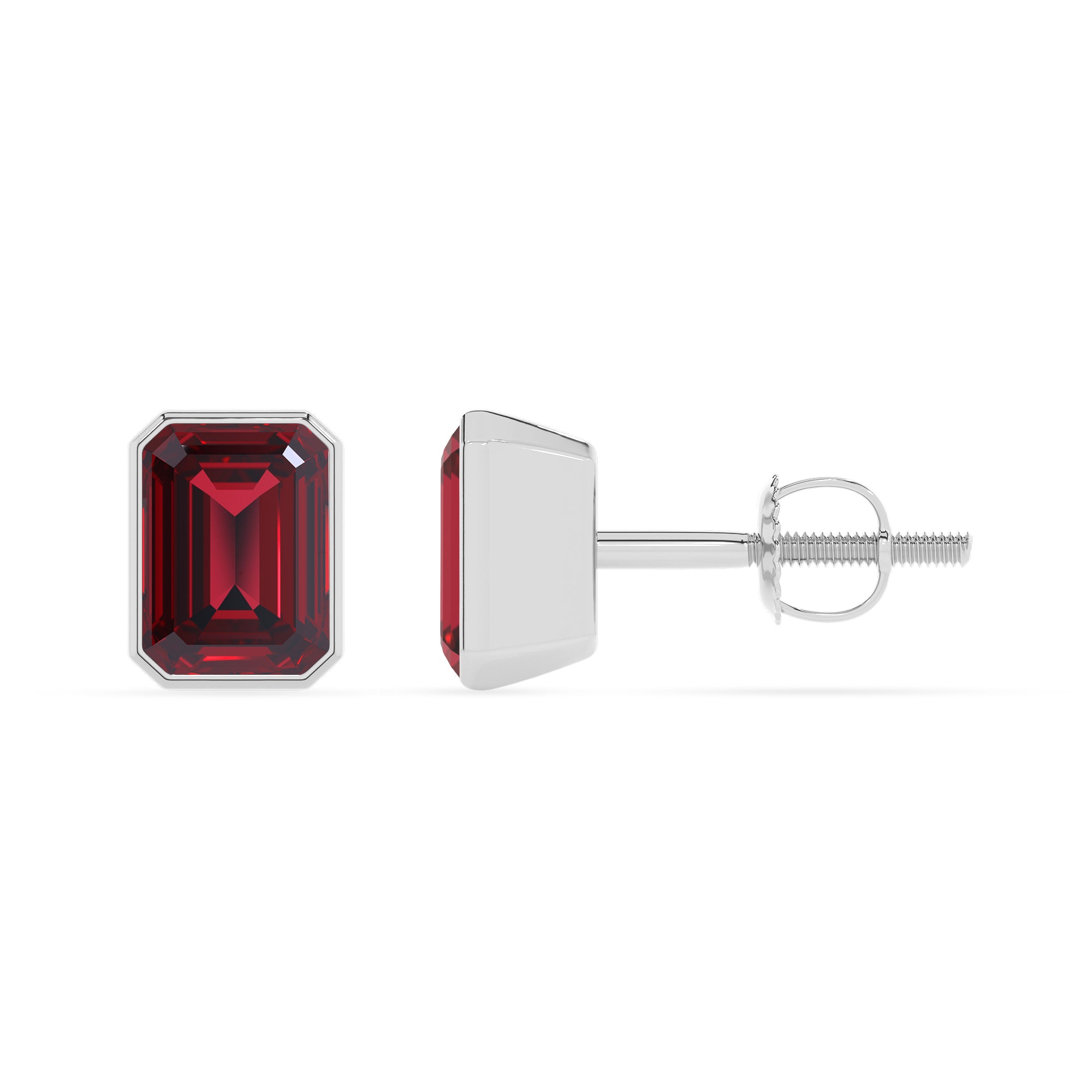 lab grown ruby emerald cut stud earrings 