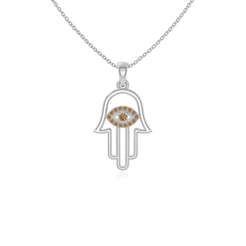 natural citrine evil eye hamsa hand necklaces in sterling silver 