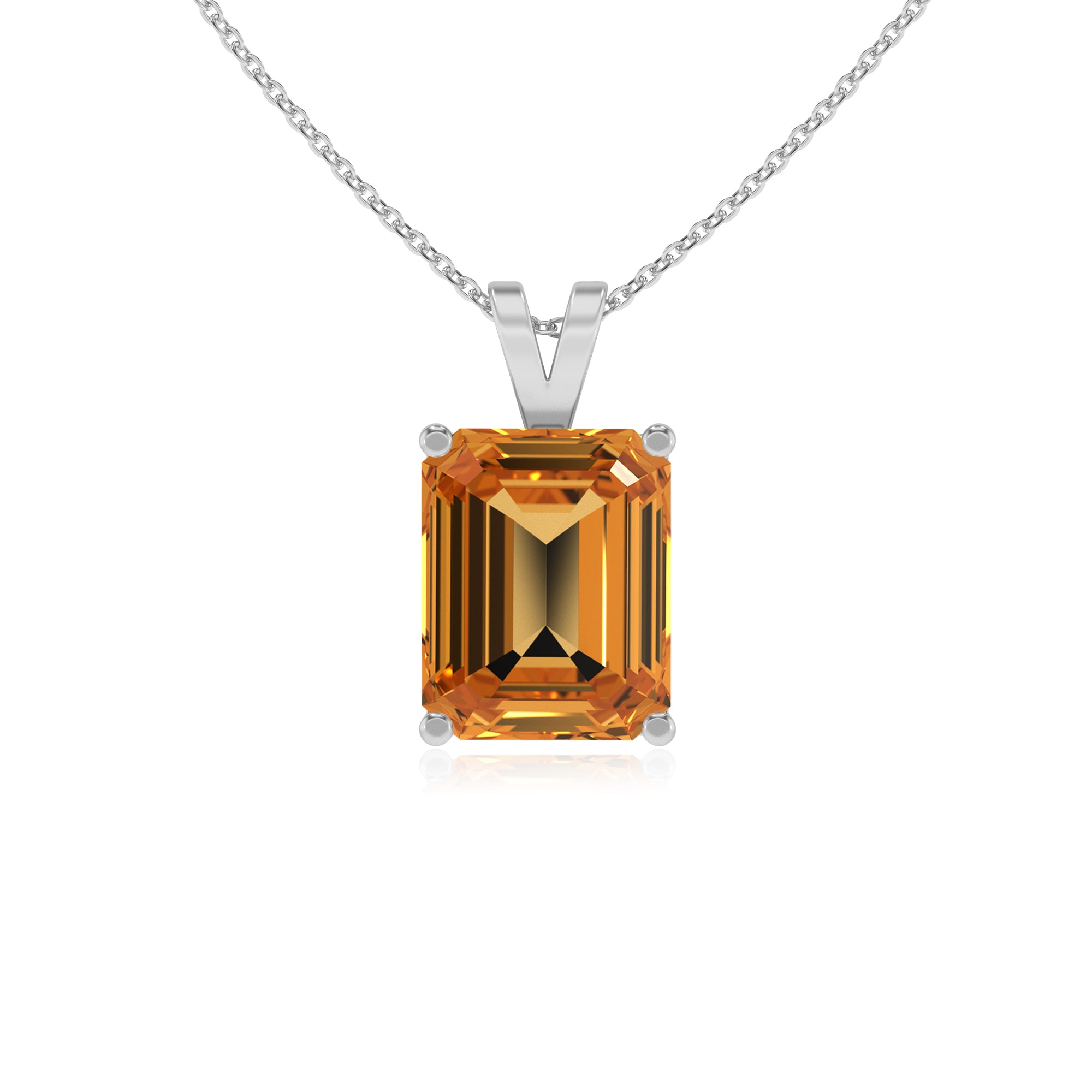 lab grown citrine emerald-cut shape solitaire v-bale pendant necklace