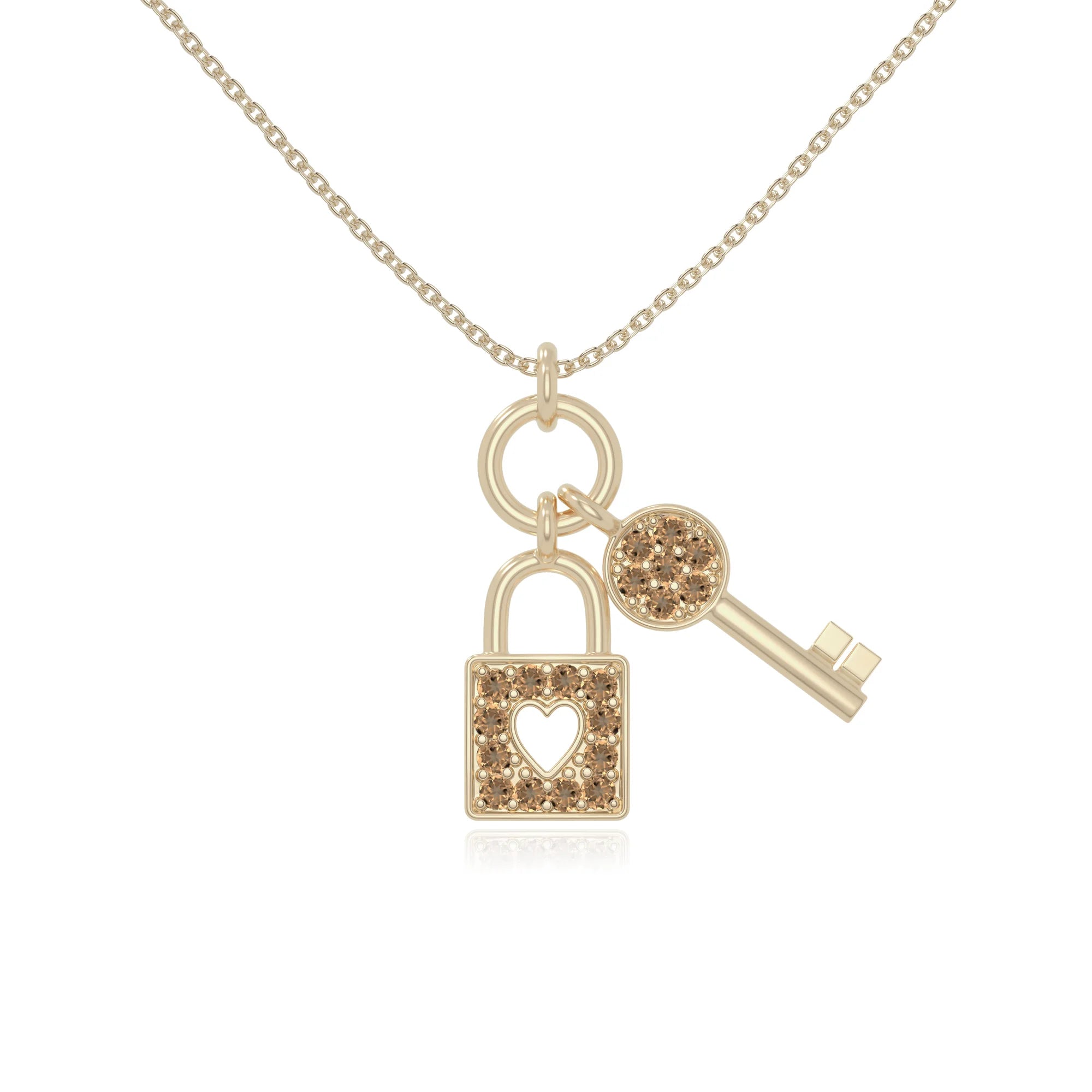 natural citrine lock & key necklaces in yellow gold vermeil 