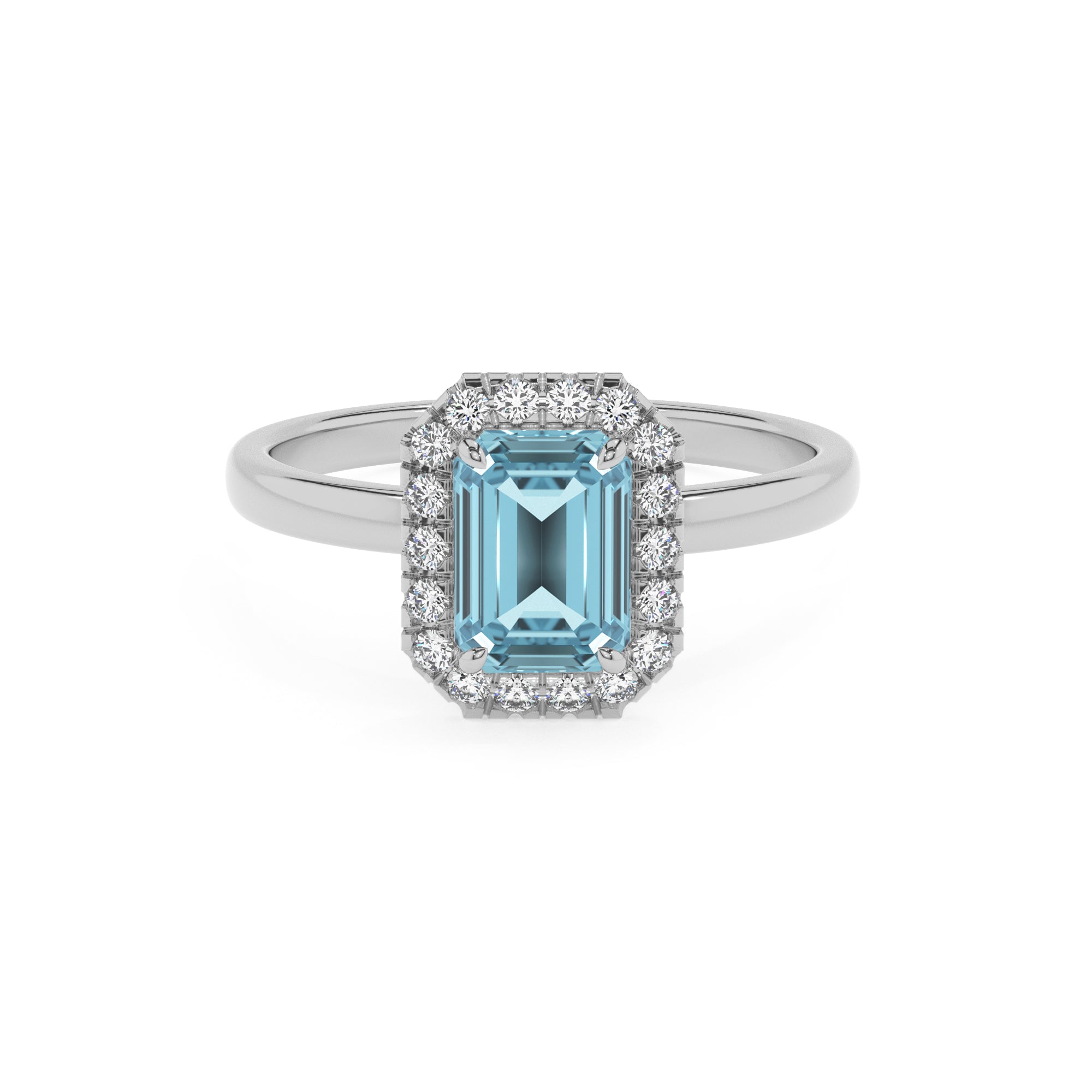 lab grown aquamarine emerald halo solitaire engagement ring