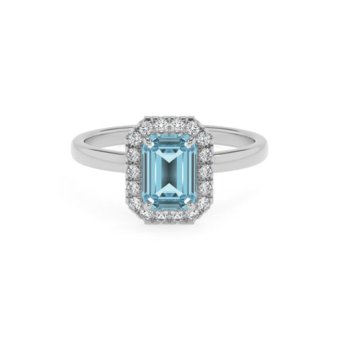 lab grown aquamarine emerald halo solitaire engagement ring