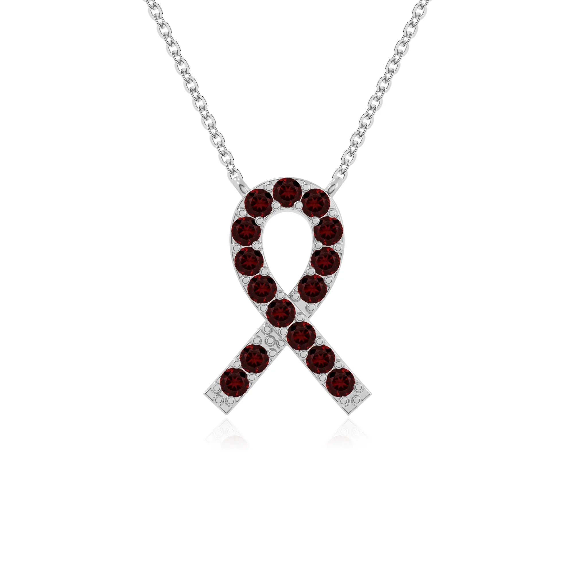 natural garnet cancer ribbon necklaces in sterling silver 