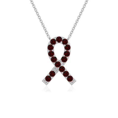 natural garnet cancer ribbon necklaces in sterling silver 
