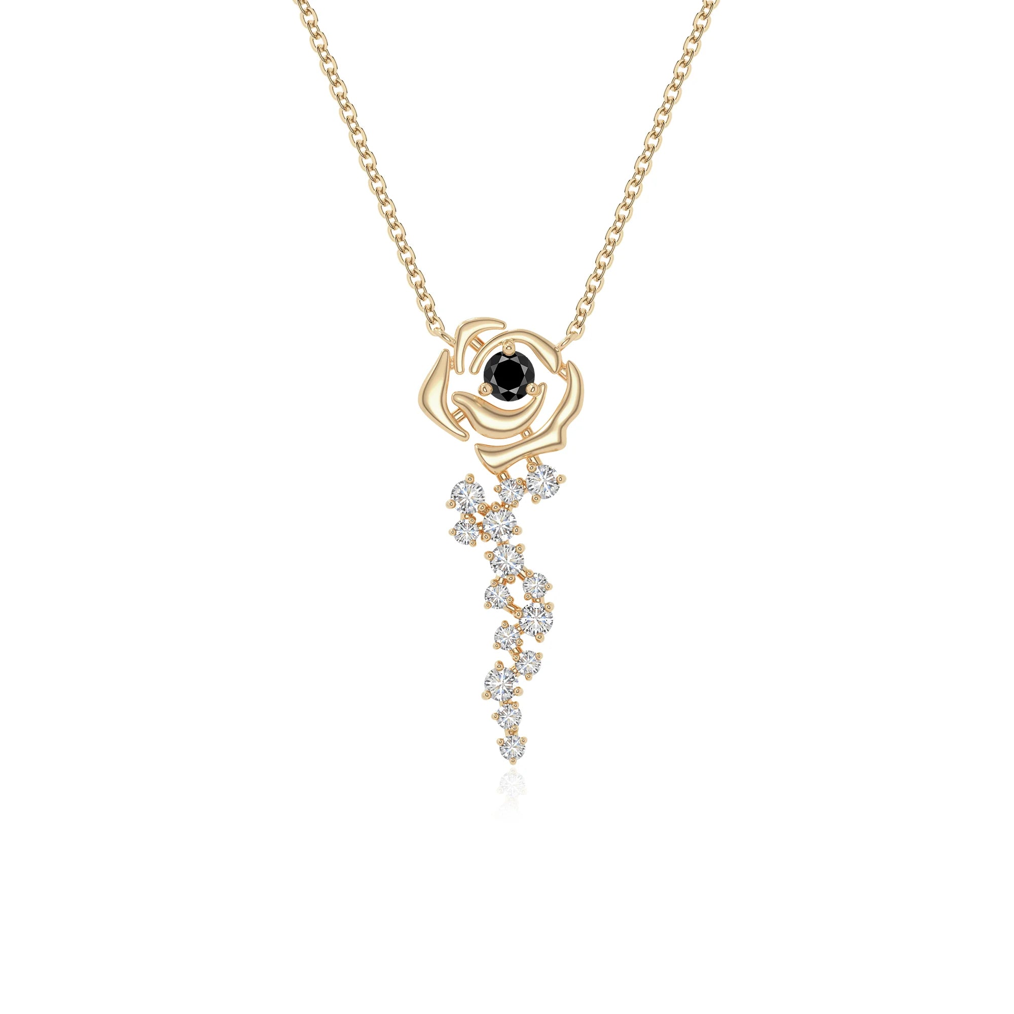 natural black onyx rose flower necklaces in yellow gold vermeil 