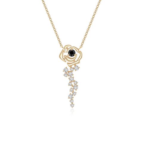 natural black onyx rose flower necklaces in yellow gold vermeil 