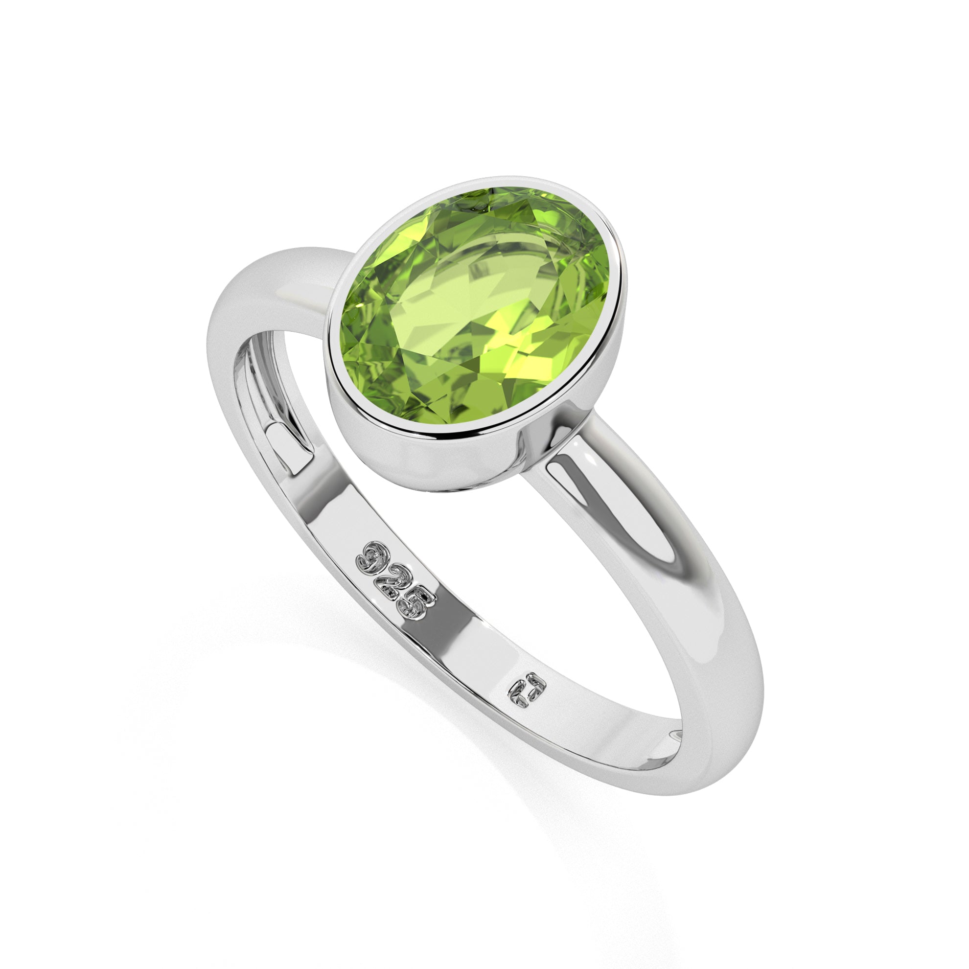 peridot oval cut stackable bezel-set ring