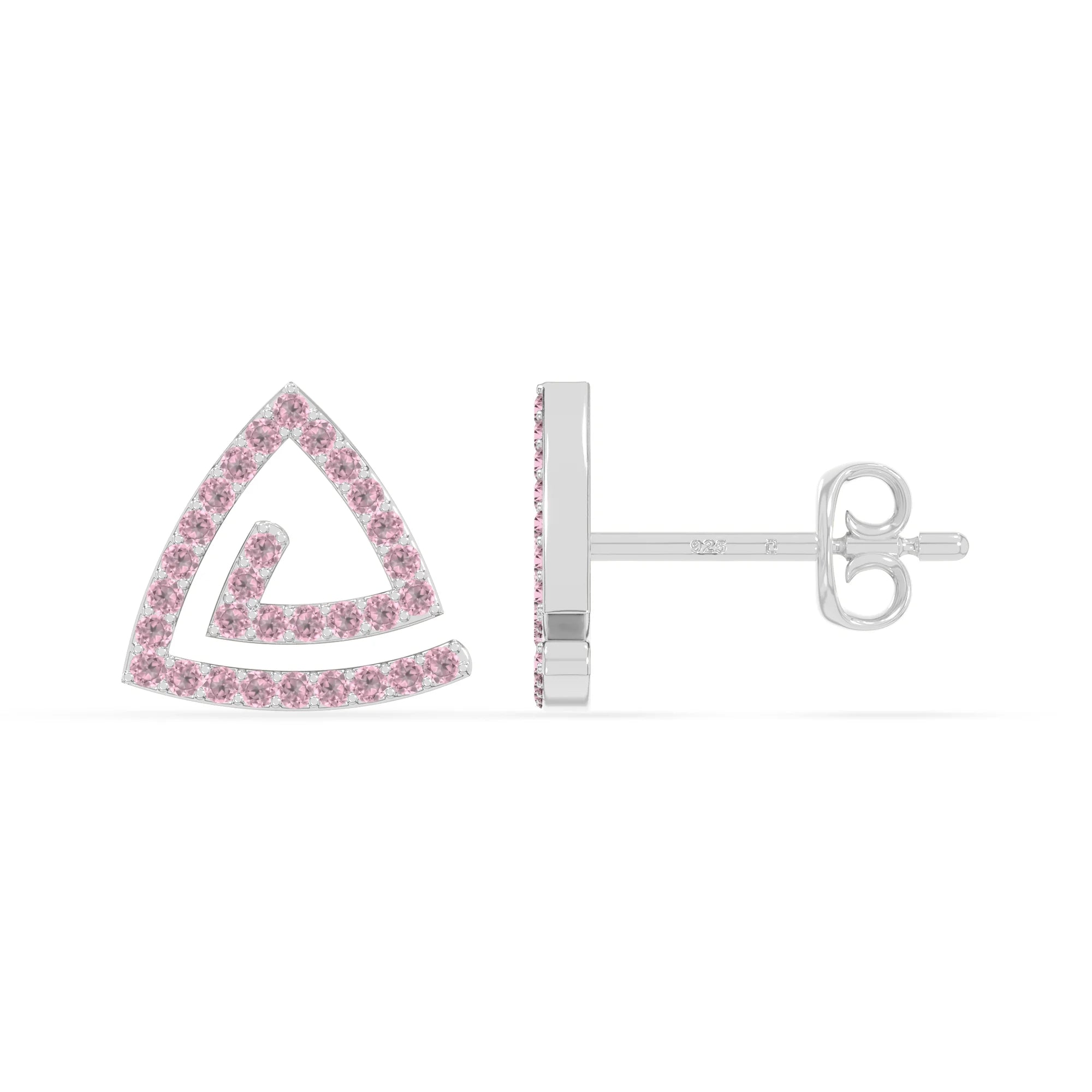 natural pink-tourmaline triangle stud earrings in sterling silver 