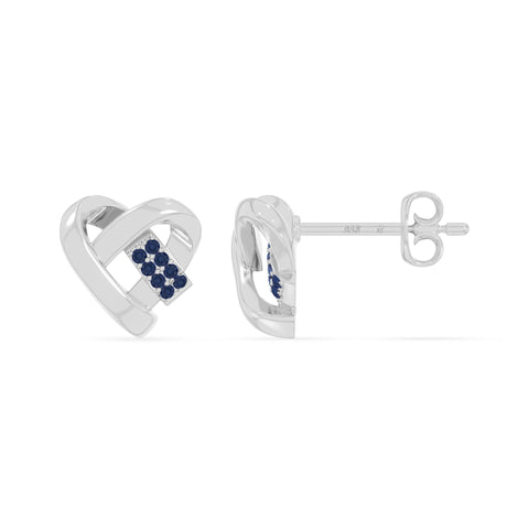 natural blue-sapphire ribbon-heart stud earrings in sterling silver 