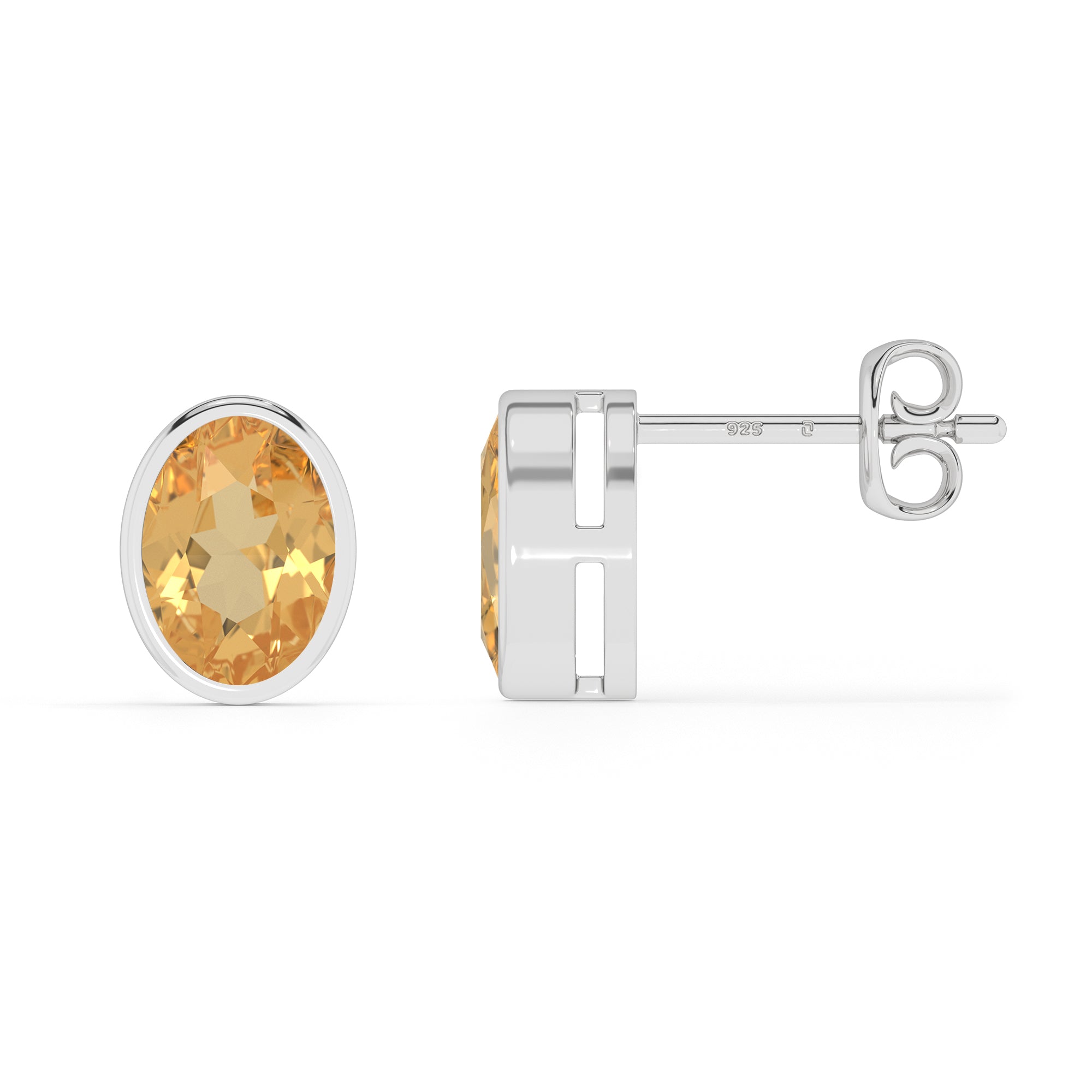 natural citrine oval shape stud earrings