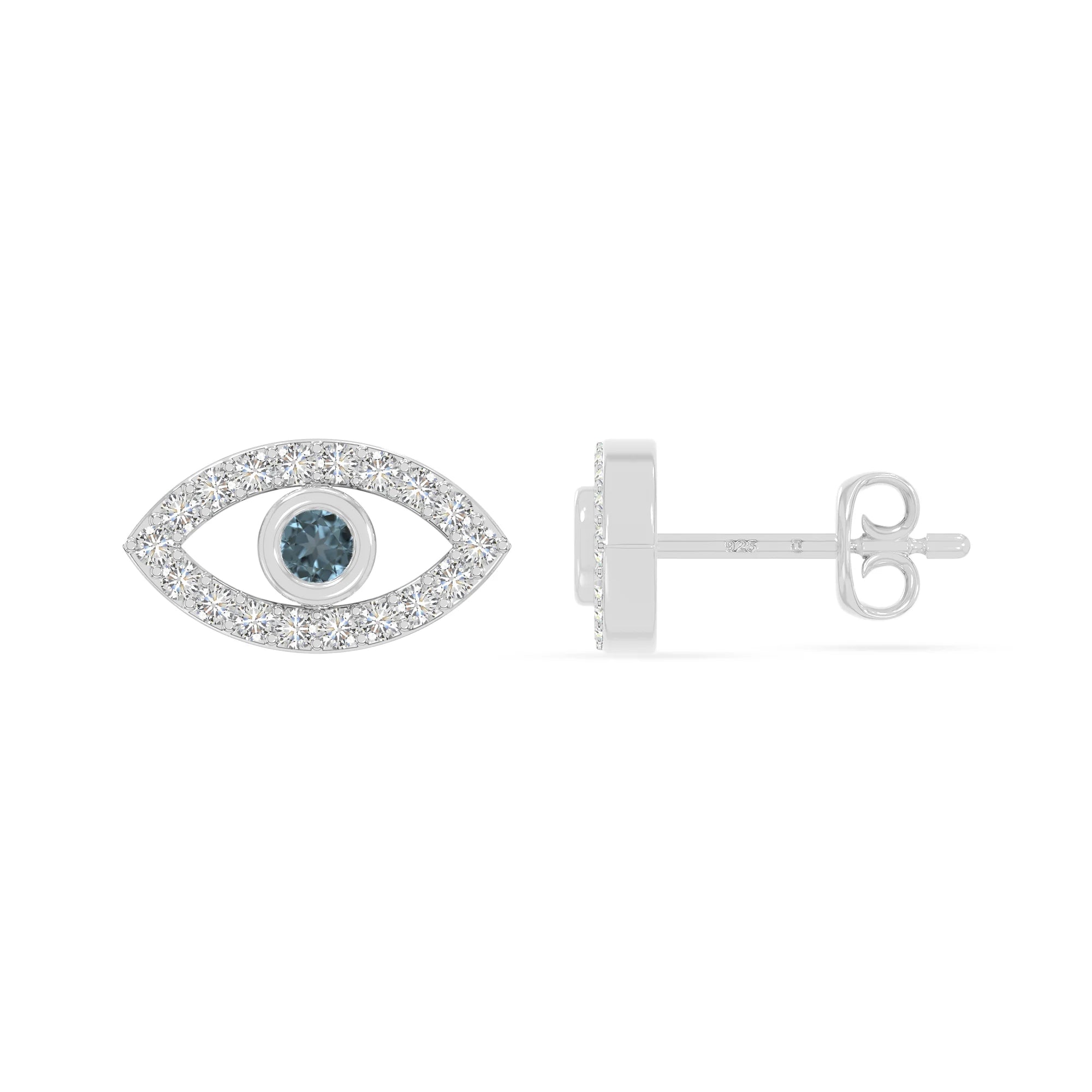 natural london-blue-topaz evil eye stud earrings in sterling silver 
