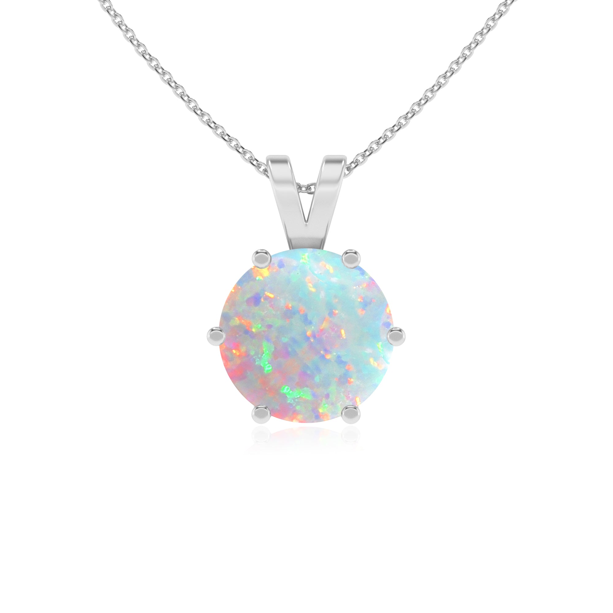 lab grown opal round shape solitaire v-bale pendant necklace