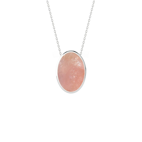 natural rose-quartz oval shape pendant necklace