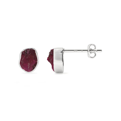 natural pink tourmaline rough shape stud earrings