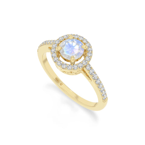 natural rainbow moonstone solitaire halo engagement rings in yellow gold vermeil