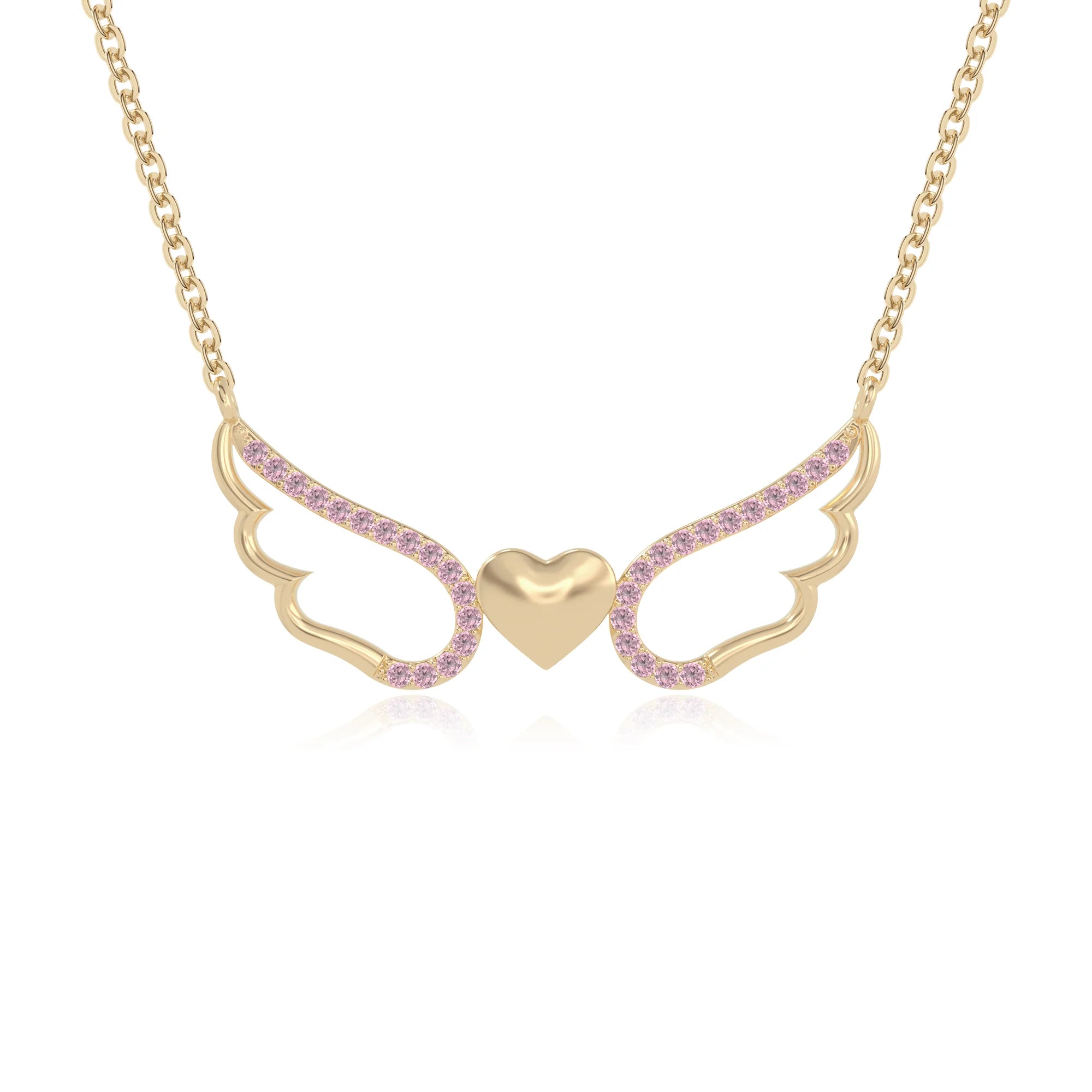 natural pink-tourmaline angel wings heart necklaces in yellow gold vermeil 