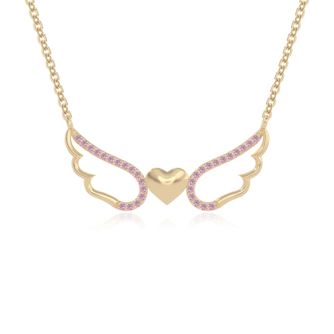 natural pink-tourmaline angel wings heart necklaces in yellow gold vermeil 