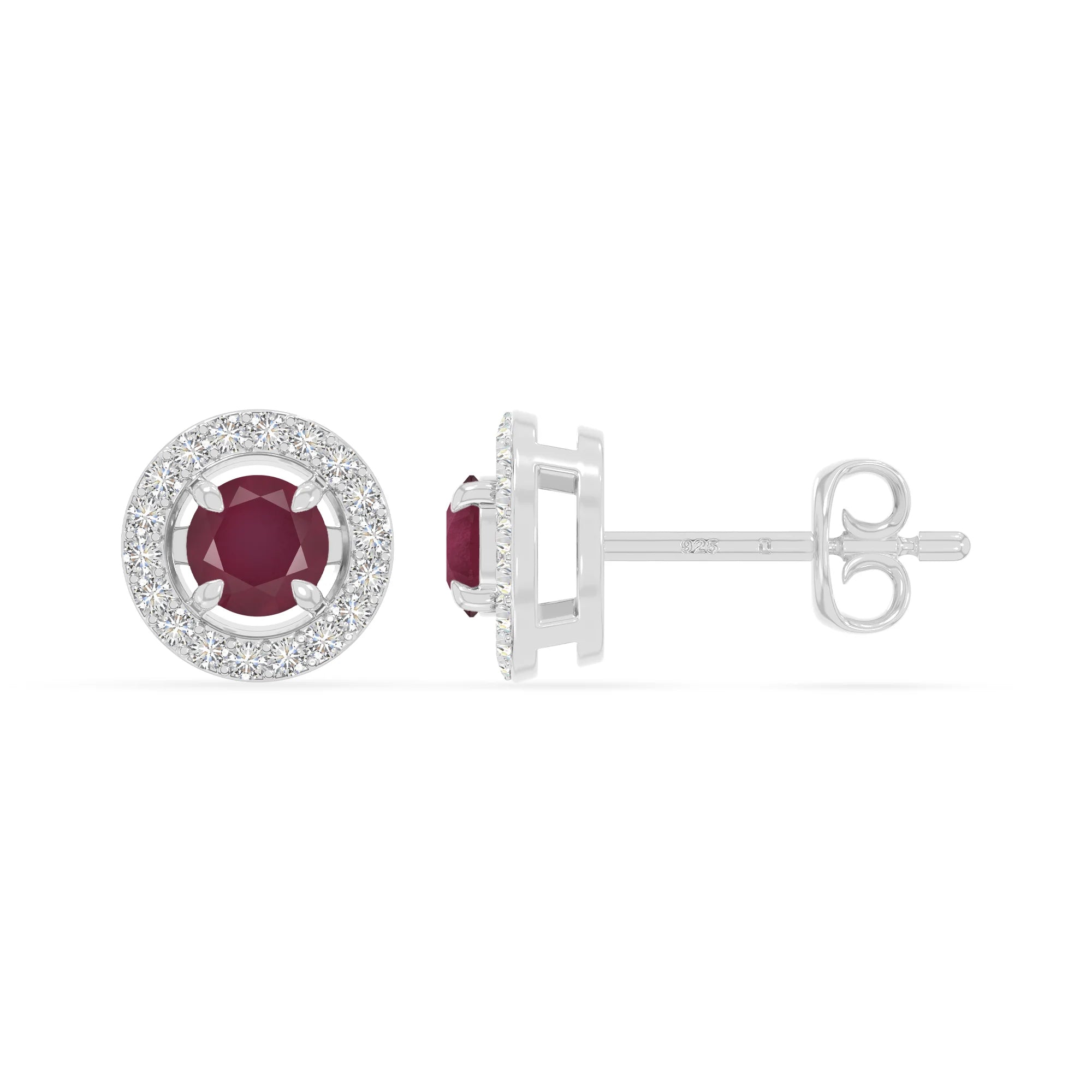 natural ruby halo stud earrings in sterling silver 