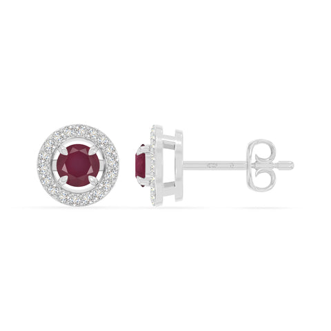 natural ruby halo stud earrings in sterling silver 