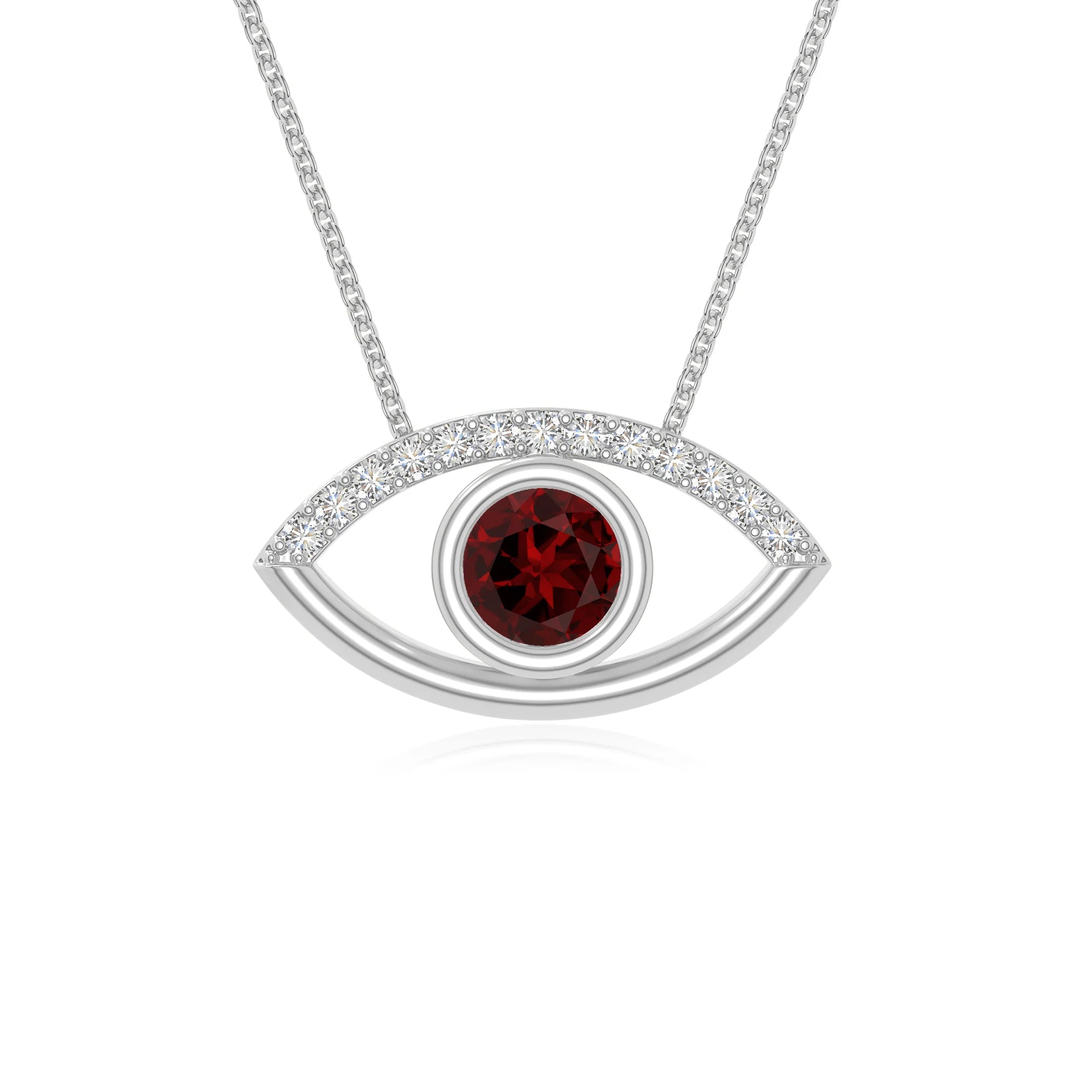 natural garnet evil eye necklaces in sterling silver 
