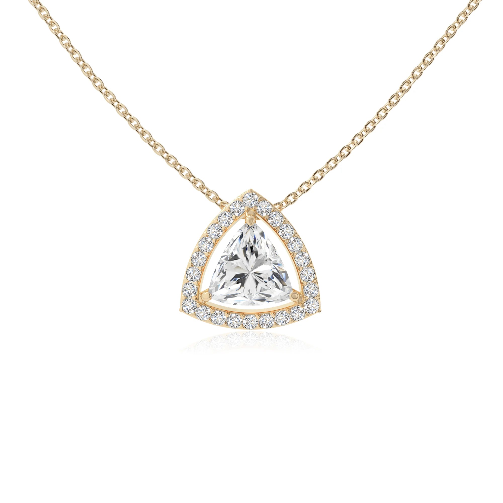 moissanite solitaire halo necklaces in yellow gold vermeil 