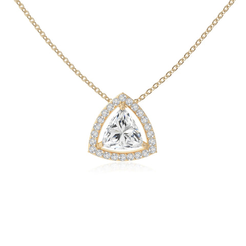 moissanite solitaire halo necklaces in yellow gold vermeil 