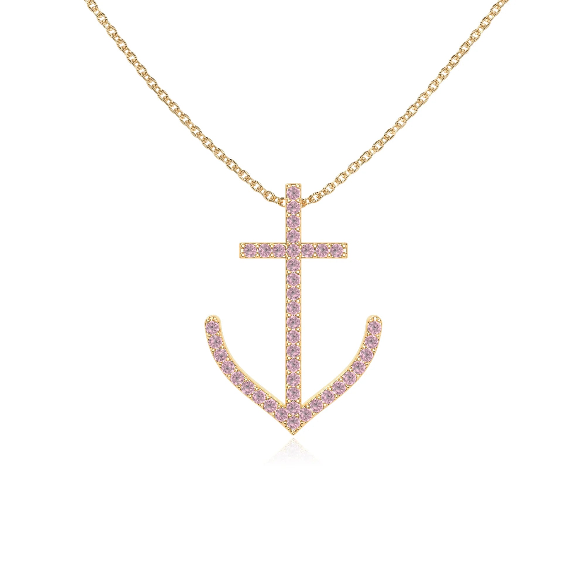 natural pink-tourmaline anchor necklaces in yellow gold vermeil 