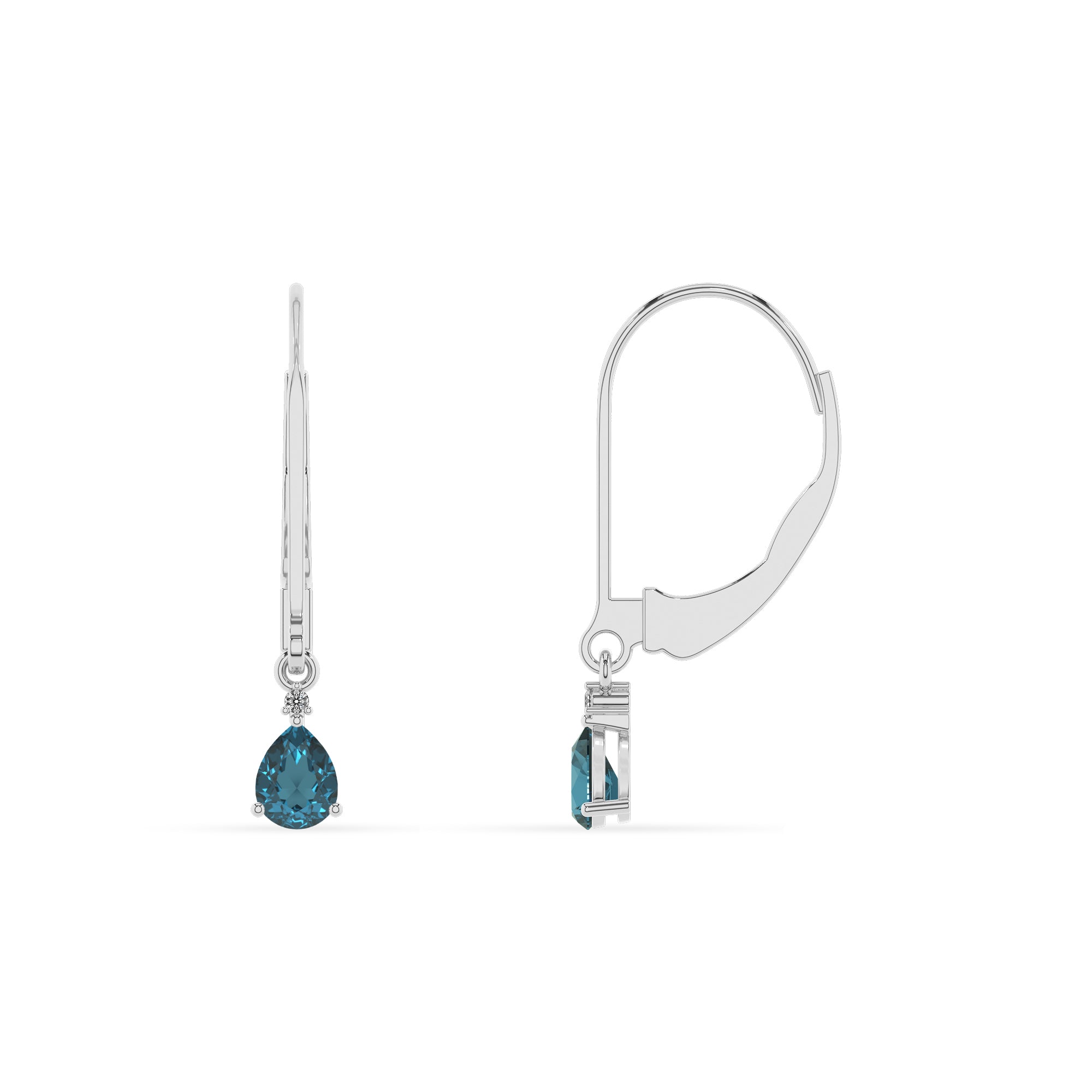 natural london blue topaz pear dangle earrings with moissanite 