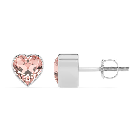 lab grown morganite heart stud earrings 