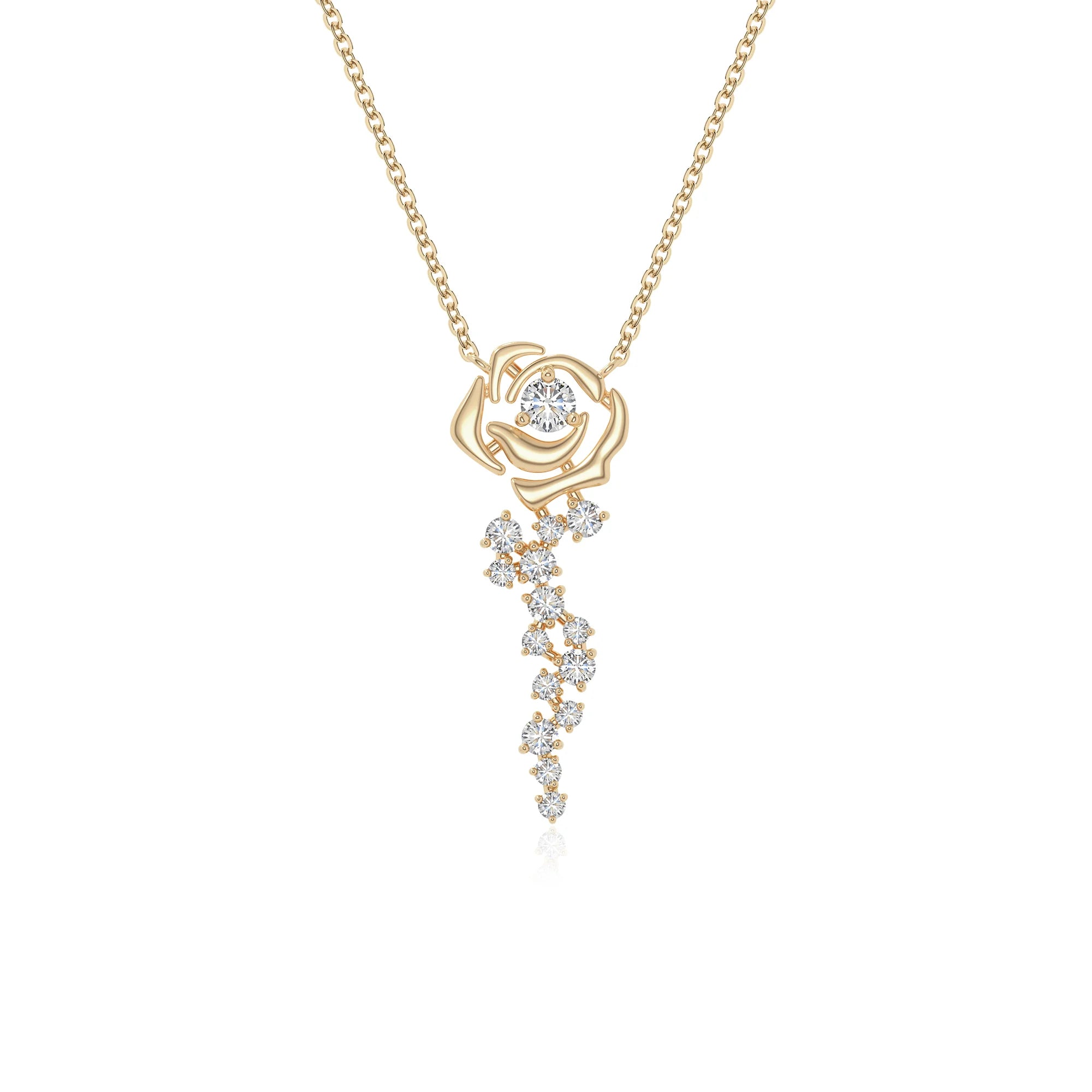 moissanite rose flower necklaces in yellow gold vermeil 
