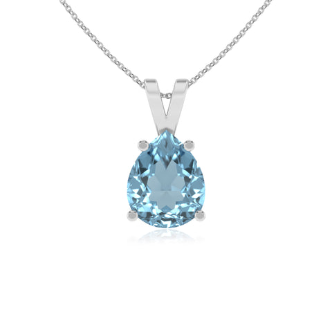 lab grown aquamarine pear shape solitaire v-bale pendant necklace