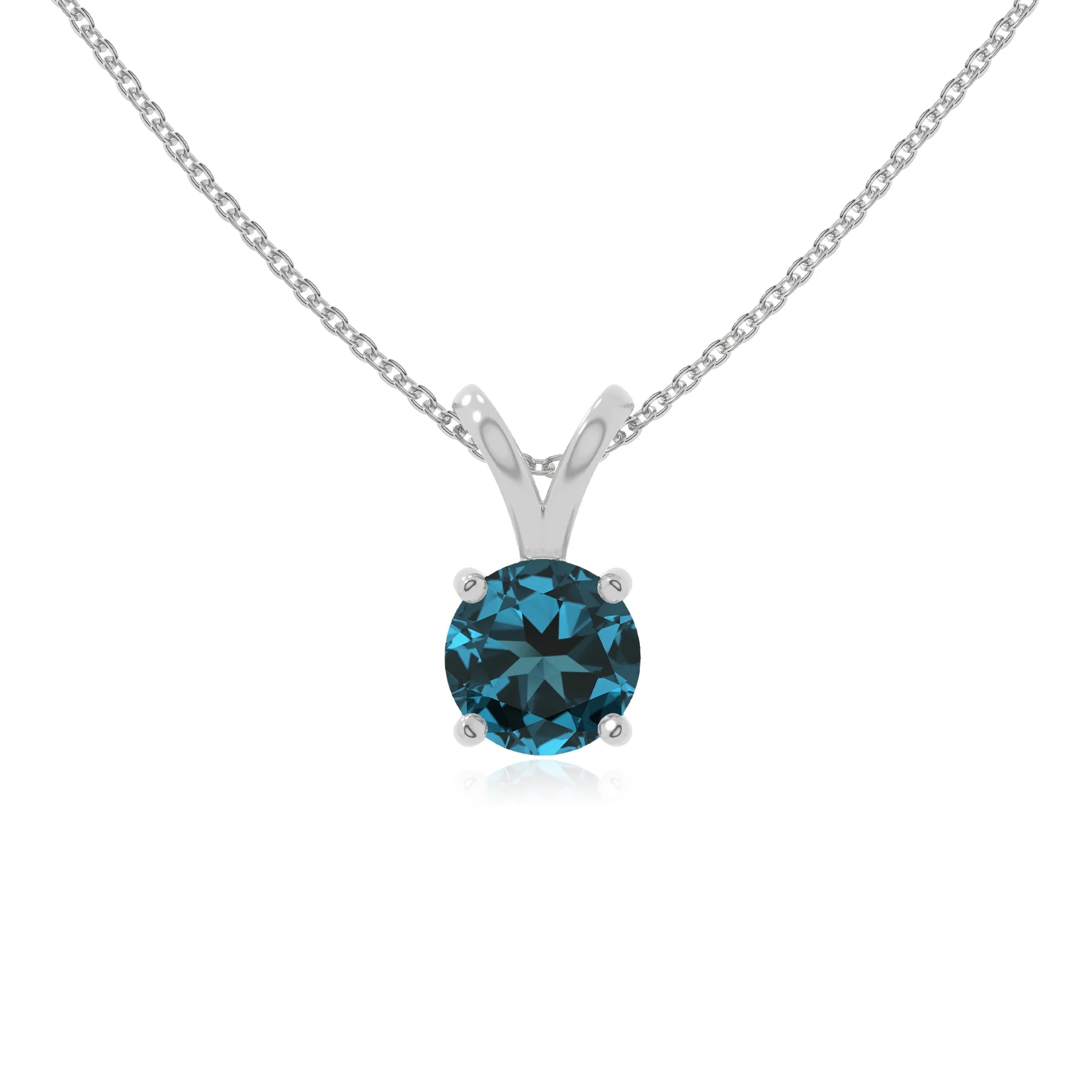 natural london-blue-topaz v-bale solitaire necklaces in sterling silver 