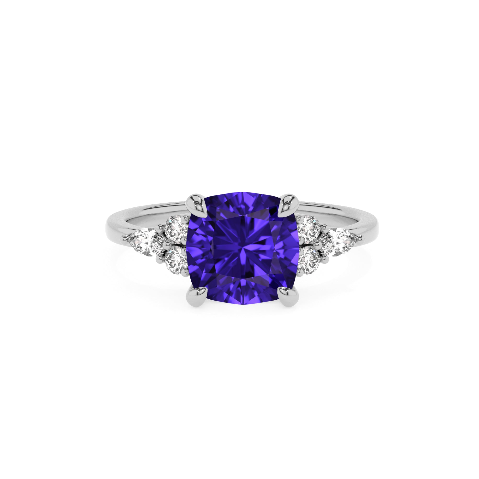 lab-grown tanzanite cushion solitaire engagement ring