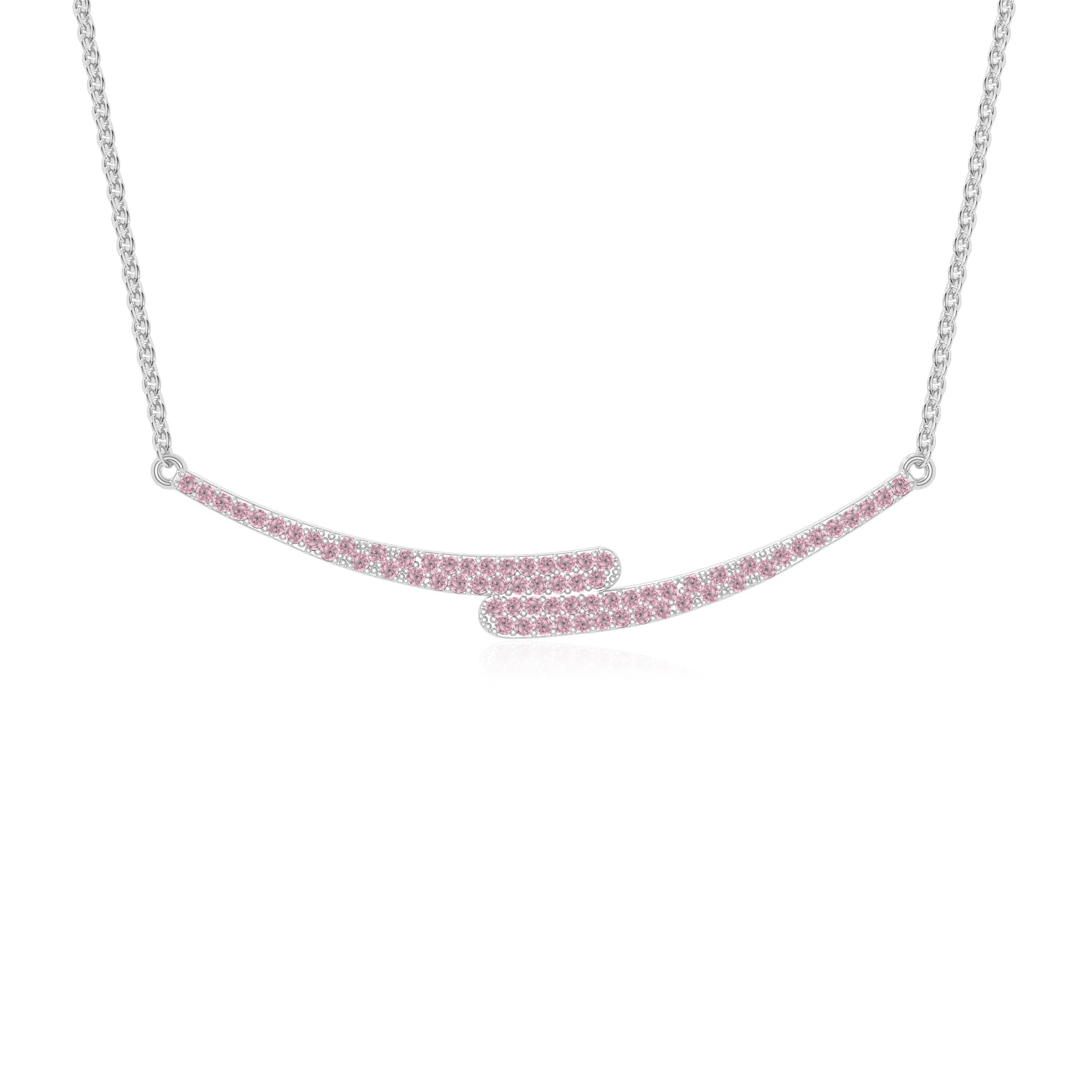 natural pink-tourmaline bypass curved bar necklaces in sterling silver 