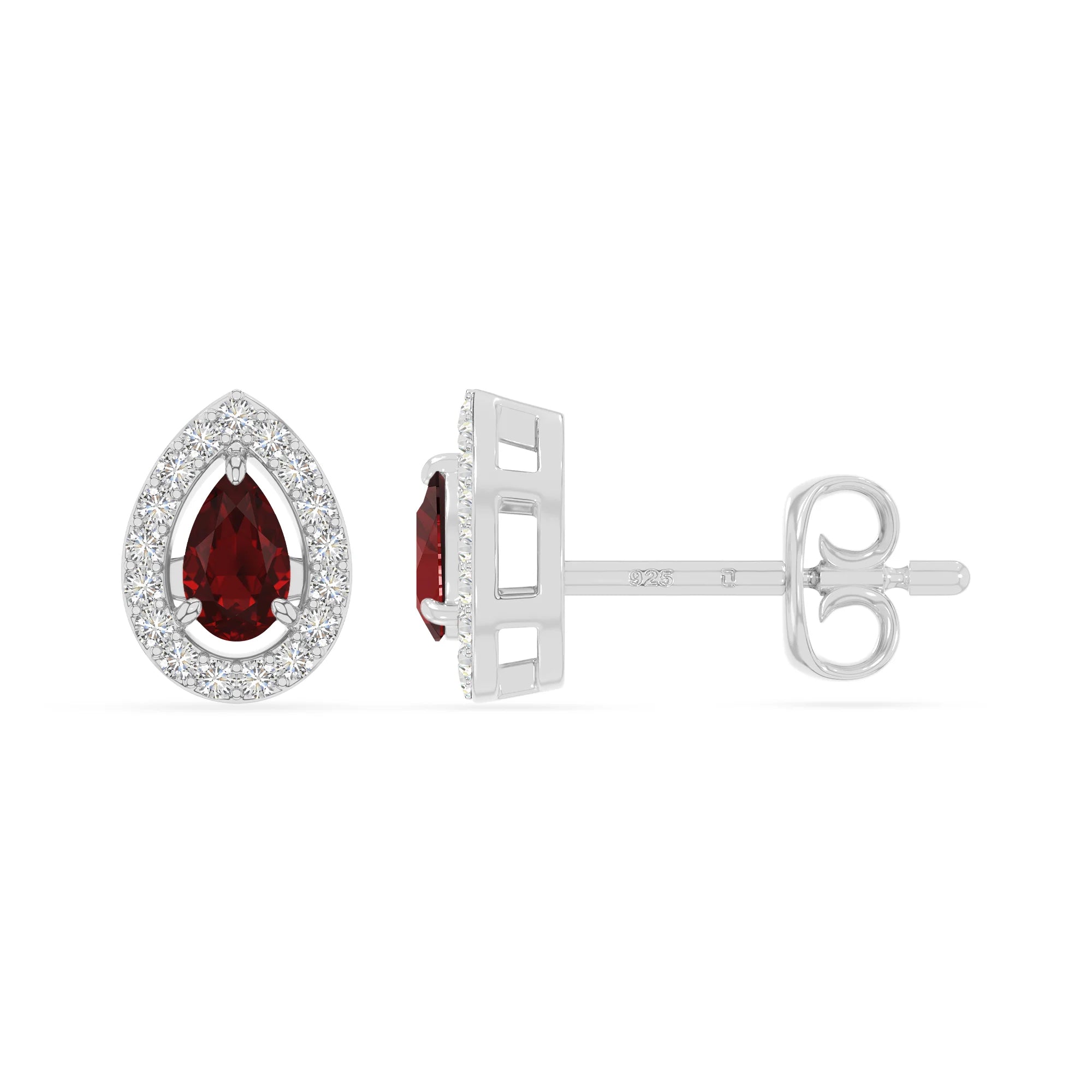 natural garnet halo stud earrings in sterling silver 